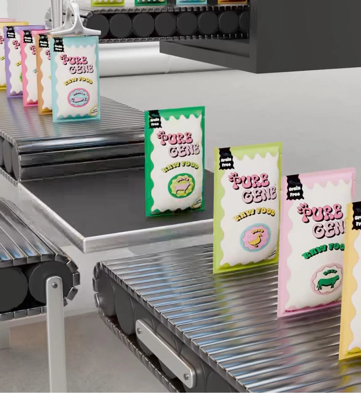 Pure Gene raw food packs on production line